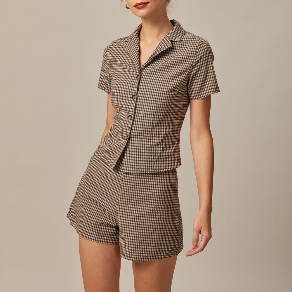 Rihoas Brown High Waisted Plaid Shorts - Picture 3 of 10